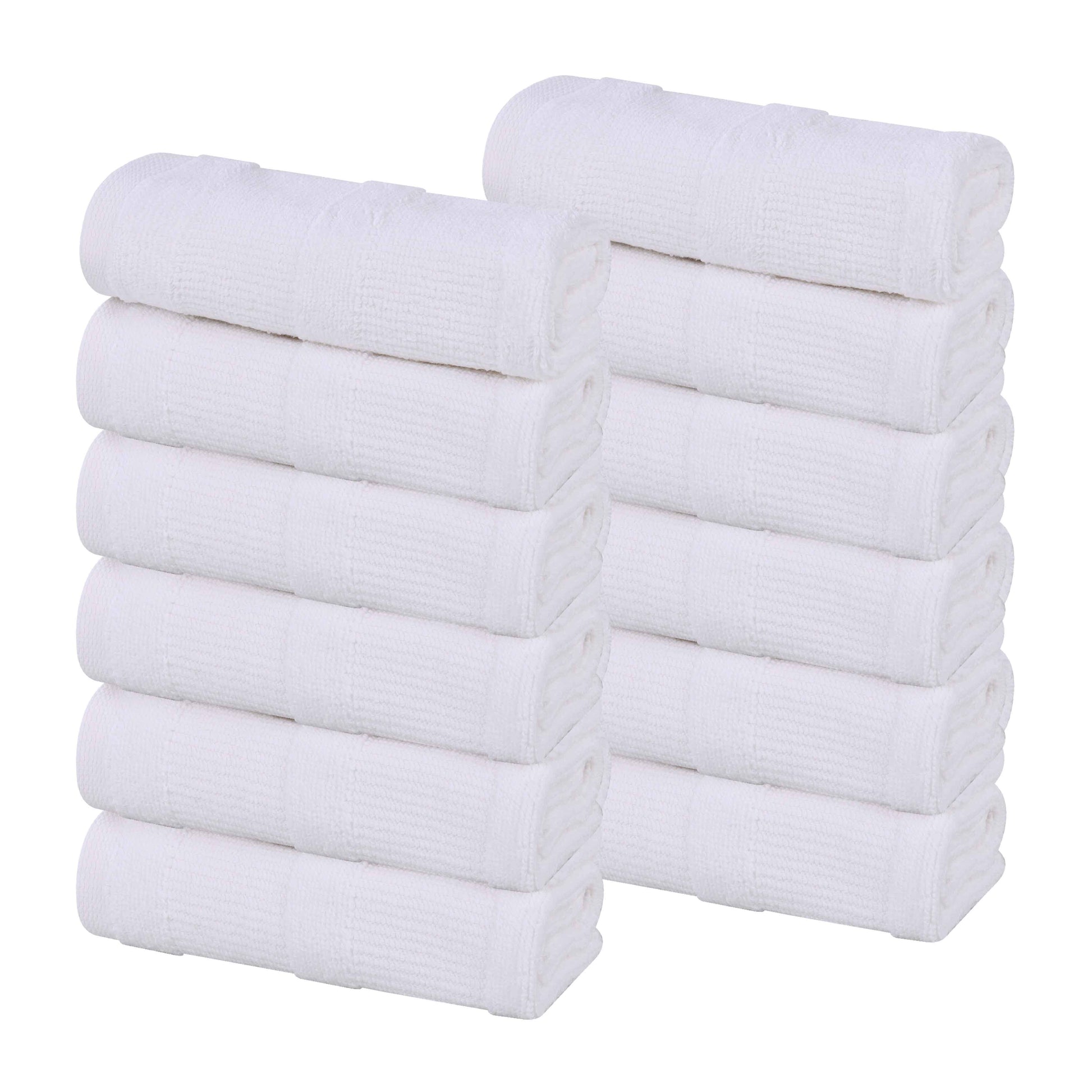 Roma Cotton Ribbed Textured Soft Face Towels/ Washcloths - White