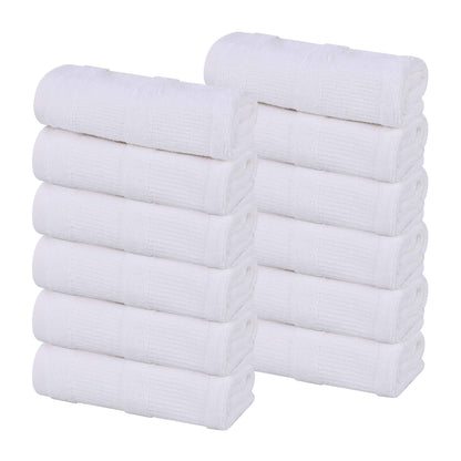 Roma Cotton Ribbed Textured Soft Face Towels/ Washcloths - White