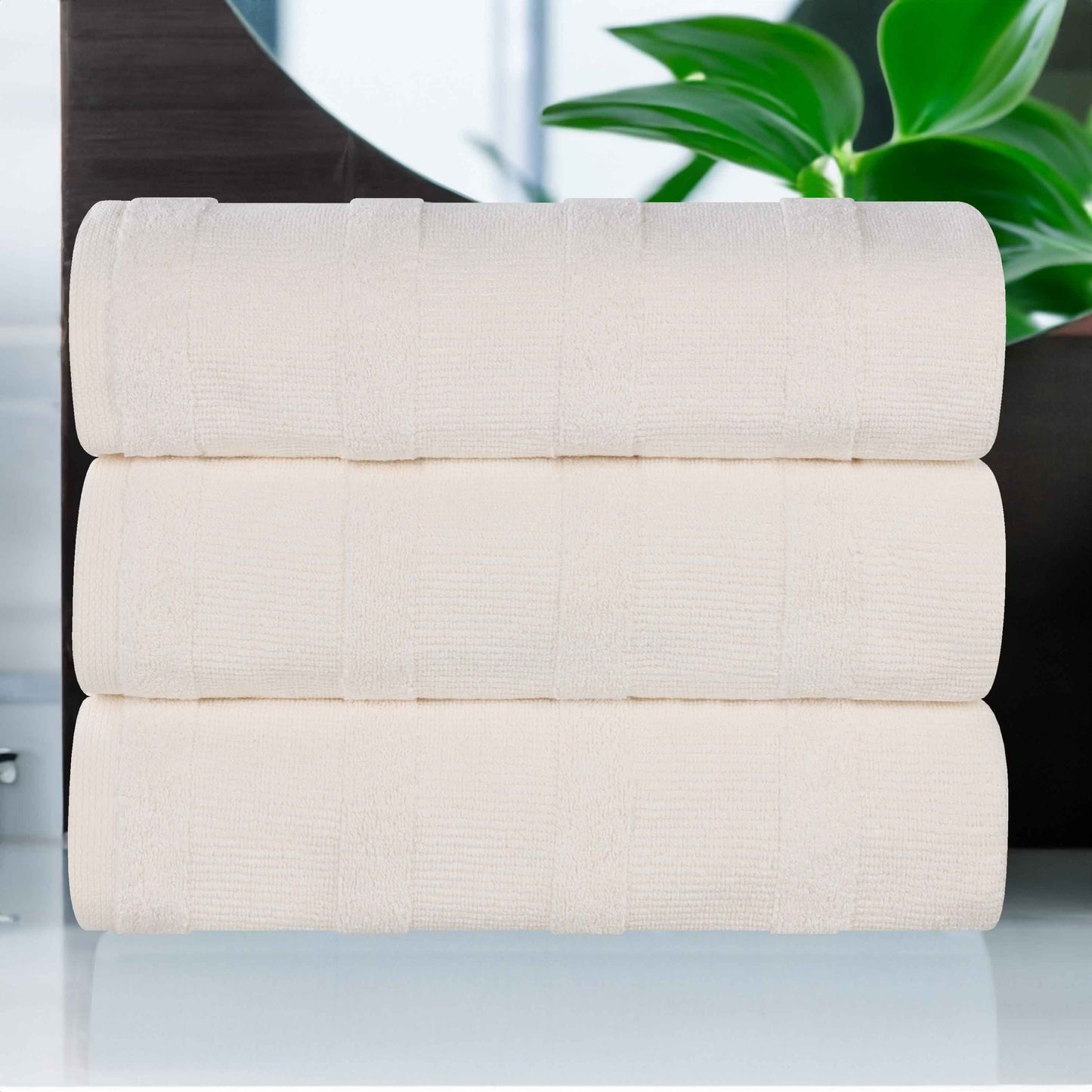 Roma Cotton Ribbed Textured Soft Highly Absorbent Bath Towel - Ivory