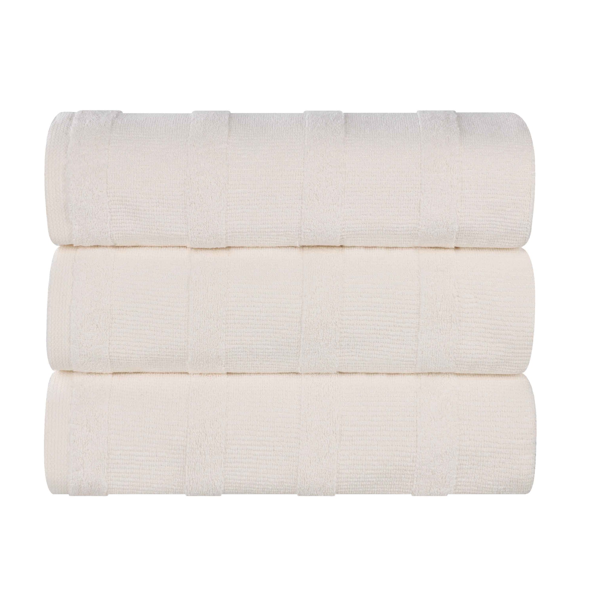 Roma Cotton Ribbed Textured Soft Highly Absorbent Bath Towel - Ivory