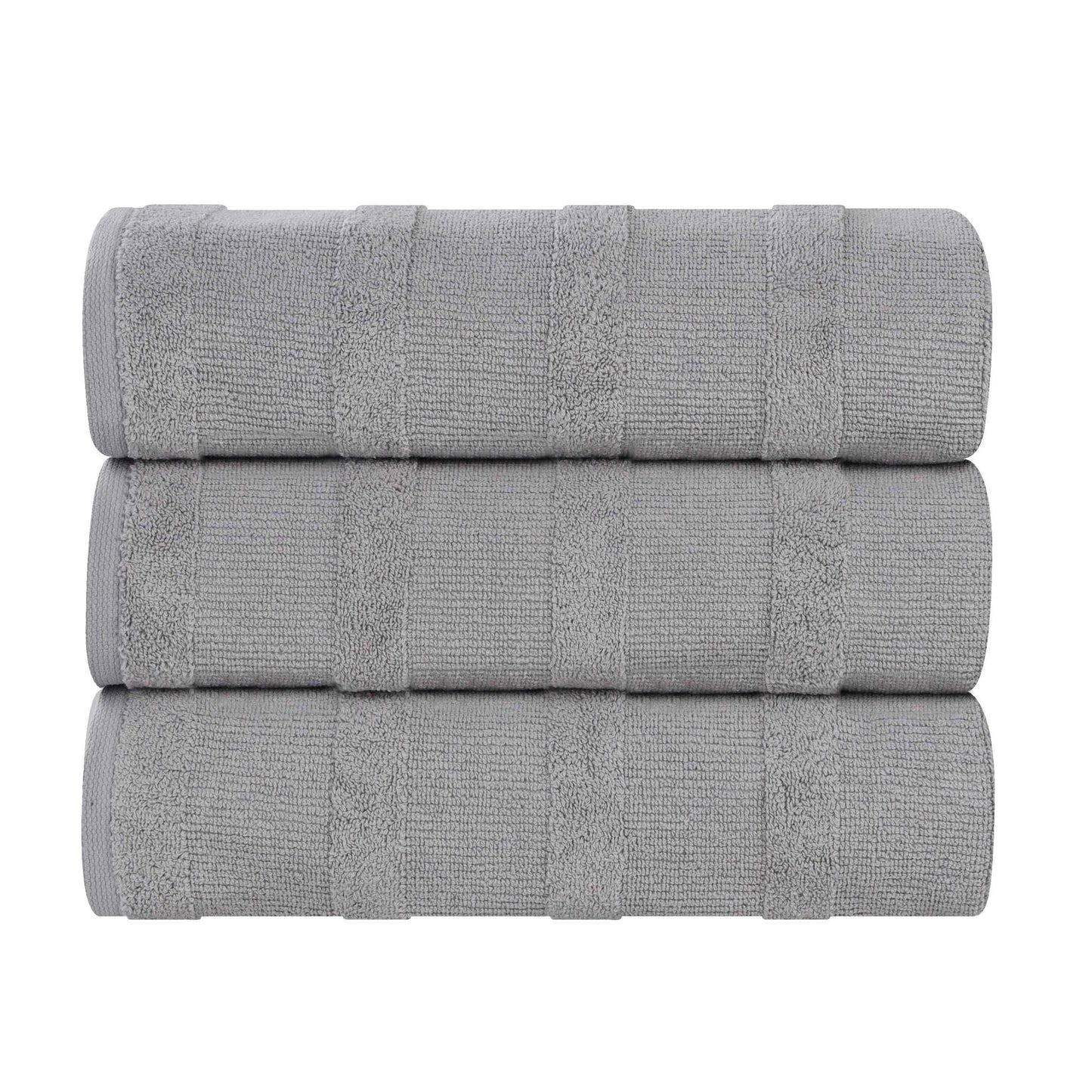 Roma Cotton Ribbed Textured Soft Highly Absorbent Bath Towel - Silver