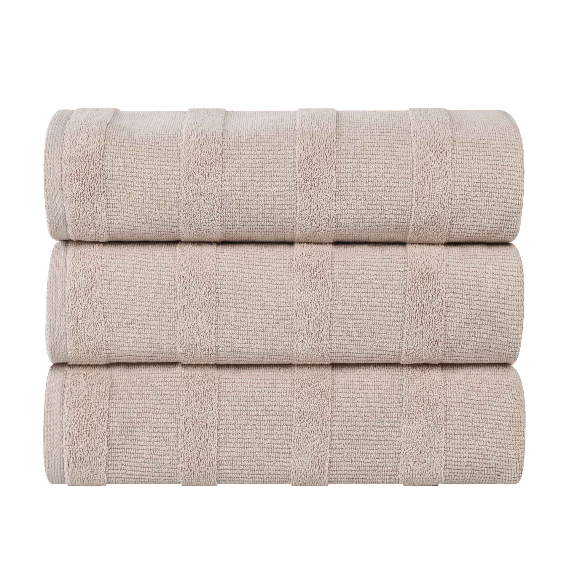 Roma Cotton Ribbed Textured Soft Highly Absorbent Bath Towel - Stone