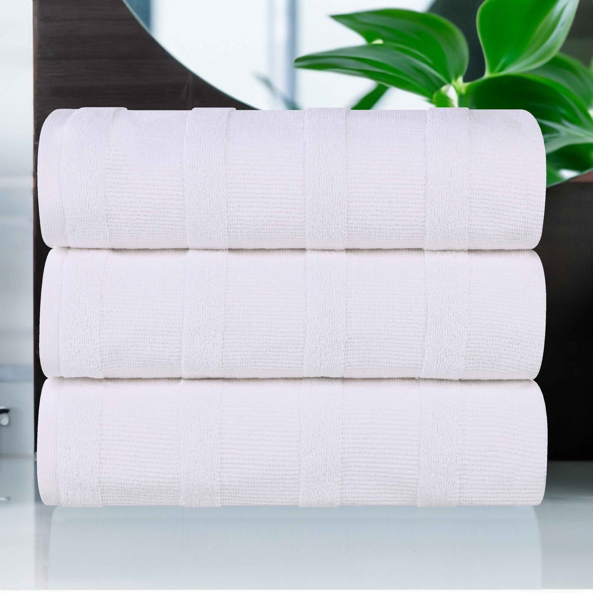 Roma Cotton Ribbed Textured Soft Highly Absorbent Bath Towel - White