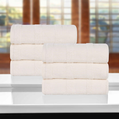 Roma Cotton Ribbed Textured Soft Highly Absorbent Hand Towel - Ivory