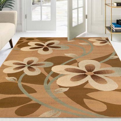 Rosette Medallion Geometric Power-Loomed Indoor Area Rug or Runner - Taupe