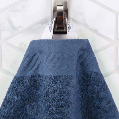 Basketweave Egyptian Cotton Jacquard and Solid Bath Towel Set of 4 - RoyalBlue