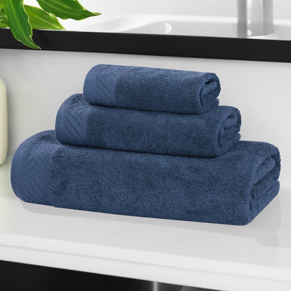 Basketweave Egyptian Cotton Solid 3 Piece Assorted Towel Set - RoyalBlue