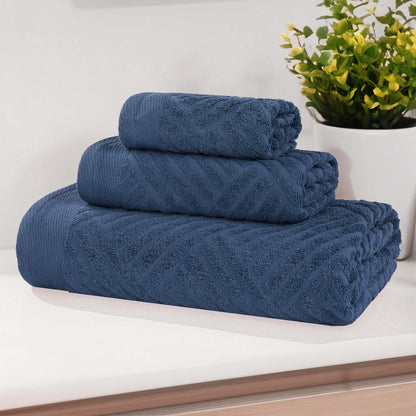 Basketweave Egyptian Cotton Jacquard 3 Piece Assorted Towel Set - RoyalBlue