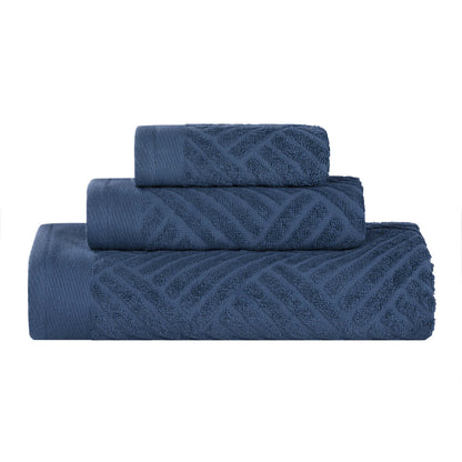 Basketweave Egyptian Cotton Jacquard 3 Piece Assorted Towel Set - RoyalBlue