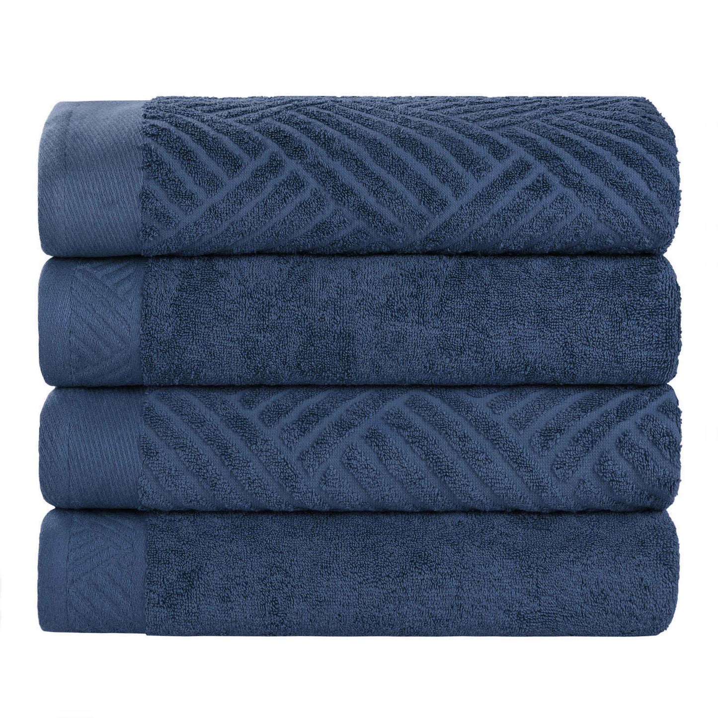 Basketweave Egyptian Cotton Jacquard and Solid Bath Towel Set of 4 - RoyalBlue