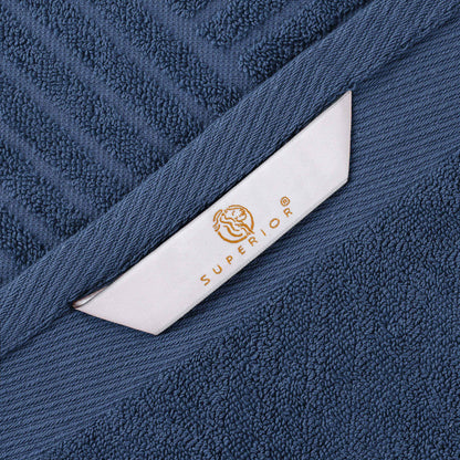 Basketweave Egyptian Cotton Jacquard and Solid Bath Towel Set of 4 - RoyalBlue