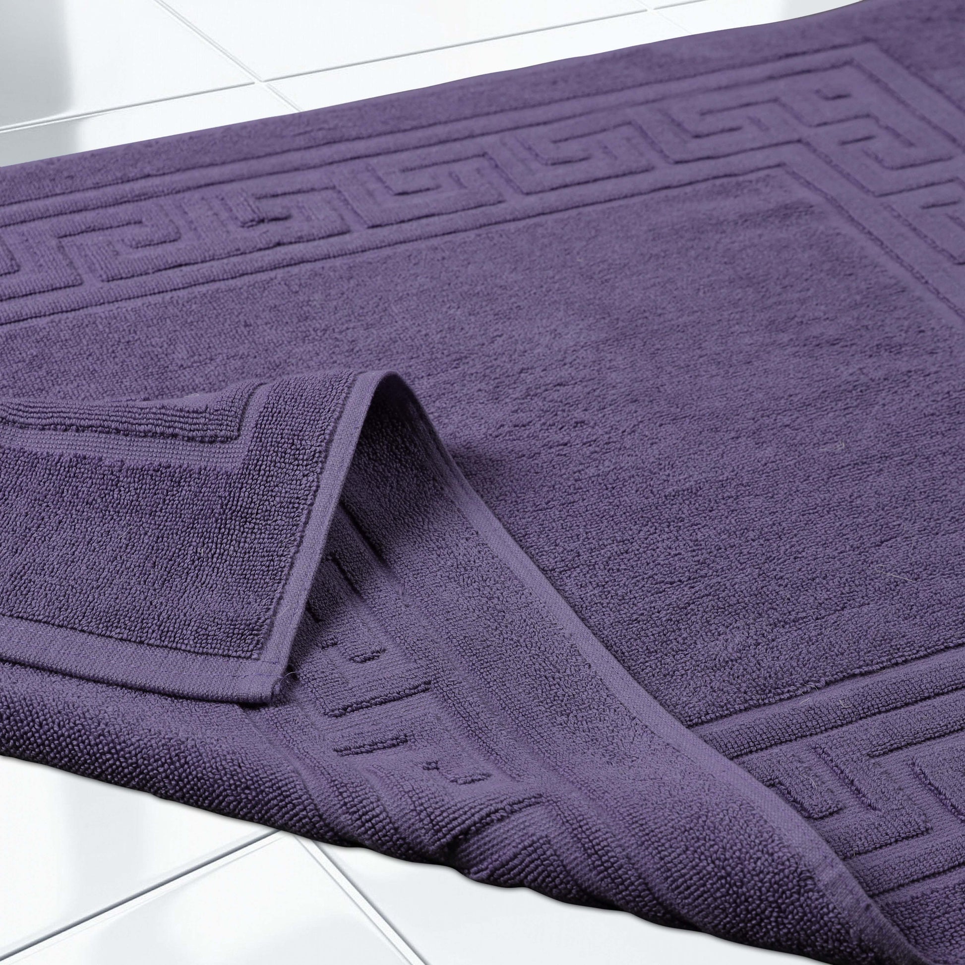 100% Cotton Highly-Absorbent Greek Key Border Solid 2-Piece Bath Mat Set - RoylaPurple