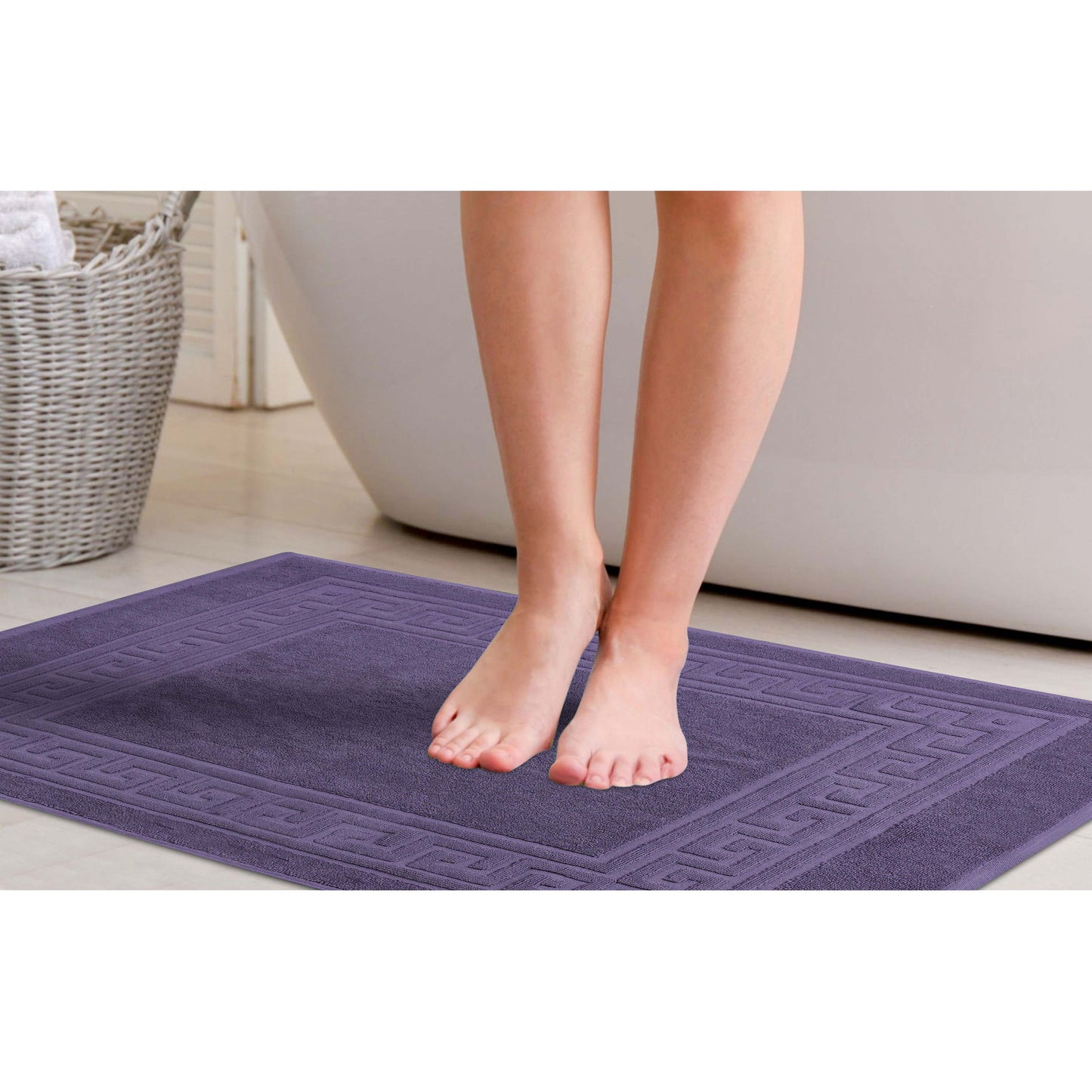 100% Cotton Highly-Absorbent Greek Key Border Solid 2-Piece Bath Mat Set - RoylaPurple