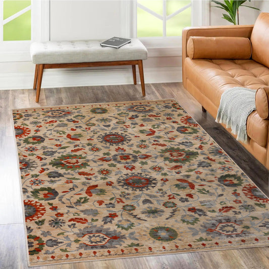 Superior Gulistan Vintage Floral Vines Border Indoor Area Rug Or Runner Rug Or Door Mat - Ivory