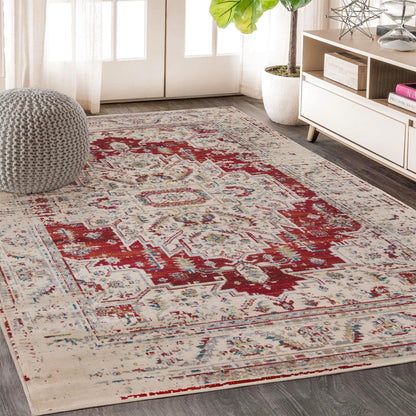 Superior Marquis Modern Farmhouse Medallion Indoor Area Rug or Runner Rug - Red