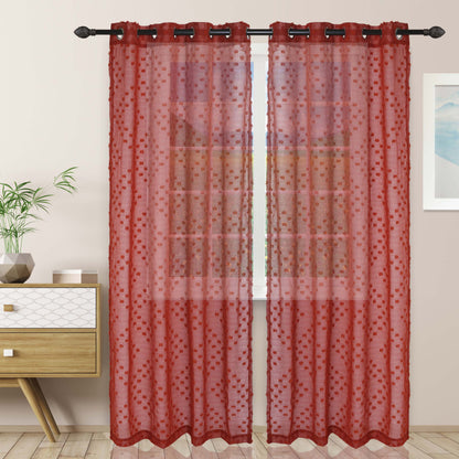 Sheer Poppy Floral Modern Textured Grommet Curtain Panels Set of 2 - Rust