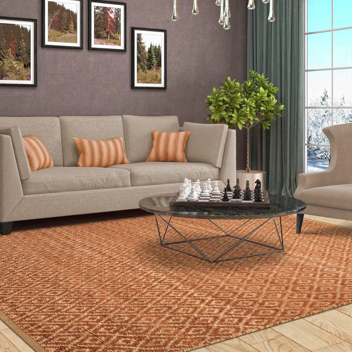 Diamond Hand-Woven Reversible Jute Area Rug - Rust