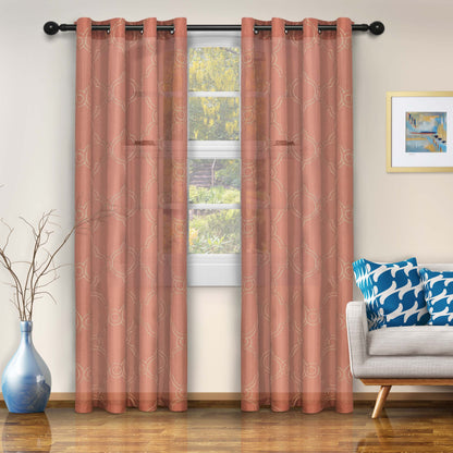 Embroidered Moroccan Sheer Grommet Curtain Panel Set - Rust