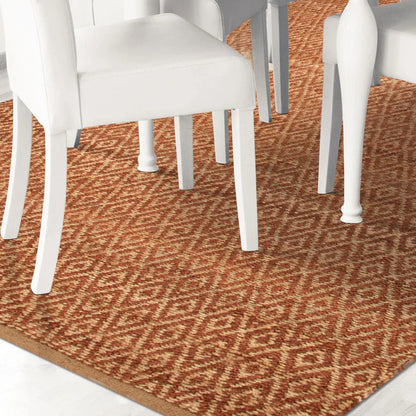Diamond Hand-Woven Reversible Jute Area Rug - Rust