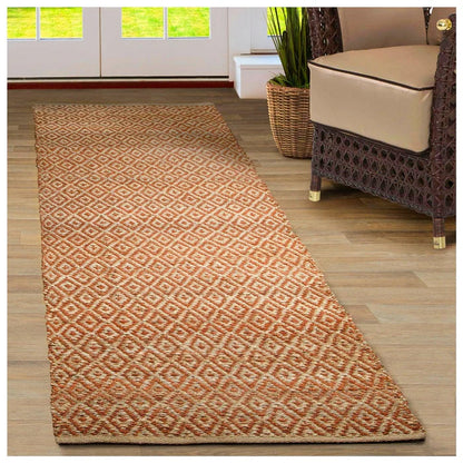 Diamond Hand-Woven Reversible Jute Area Rug - Rust