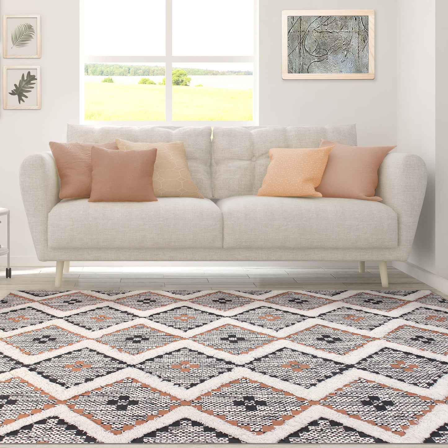 Geometric Wool Cotton Blend Latex Backing Indoor Area Rug - Rust/Black