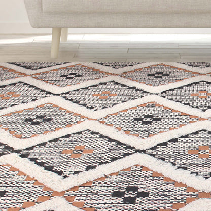 Geometric Wool Cotton Blend Latex Backing Indoor Area Rug - Rust/Black