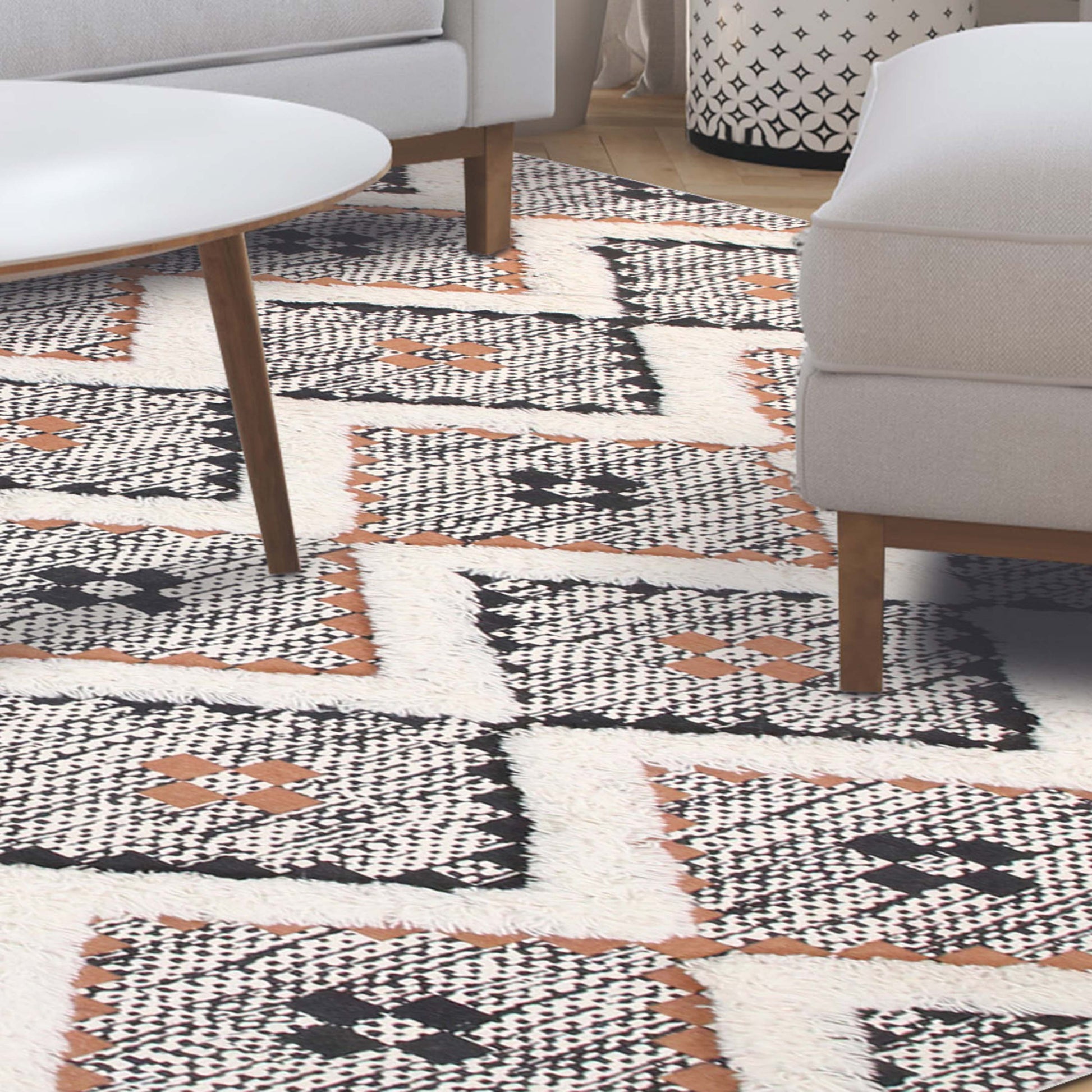 Geometric Wool Cotton Blend Latex Backing Indoor Area Rug - Rust/Black