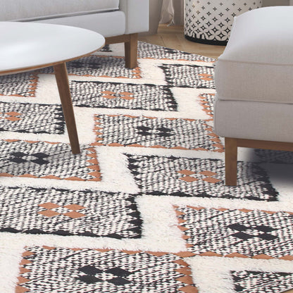 Geometric Wool Cotton Blend Latex Backing Indoor Area Rug - Rust/Black