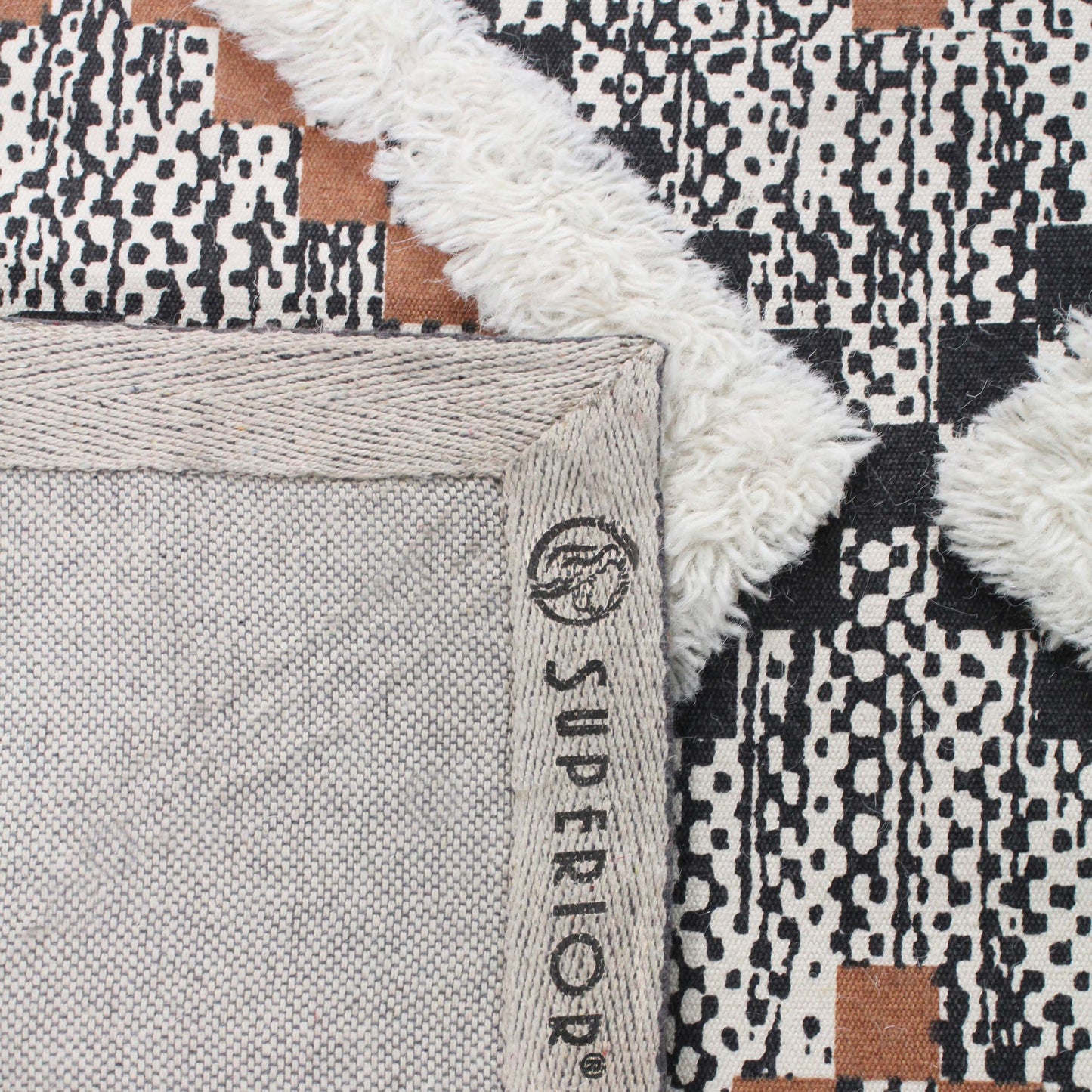 Geometric Wool Cotton Blend Latex Backing Indoor Area Rug - Rust/Black