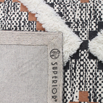 Geometric Wool Cotton Blend Latex Backing Indoor Area Rug - Rust/Black