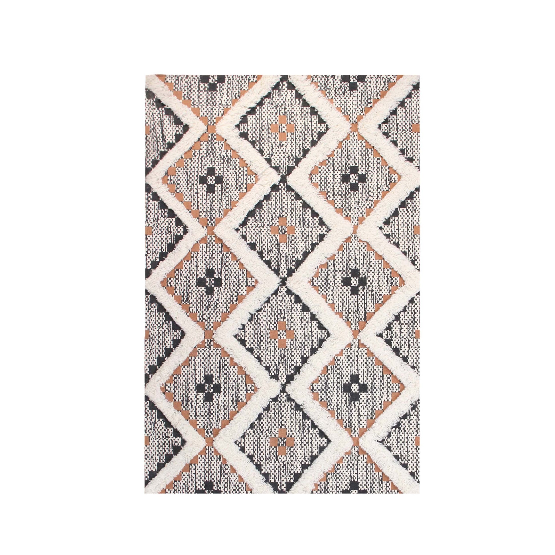 Geometric Wool Cotton Blend Latex Backing Indoor Area Rug - Rust/Black