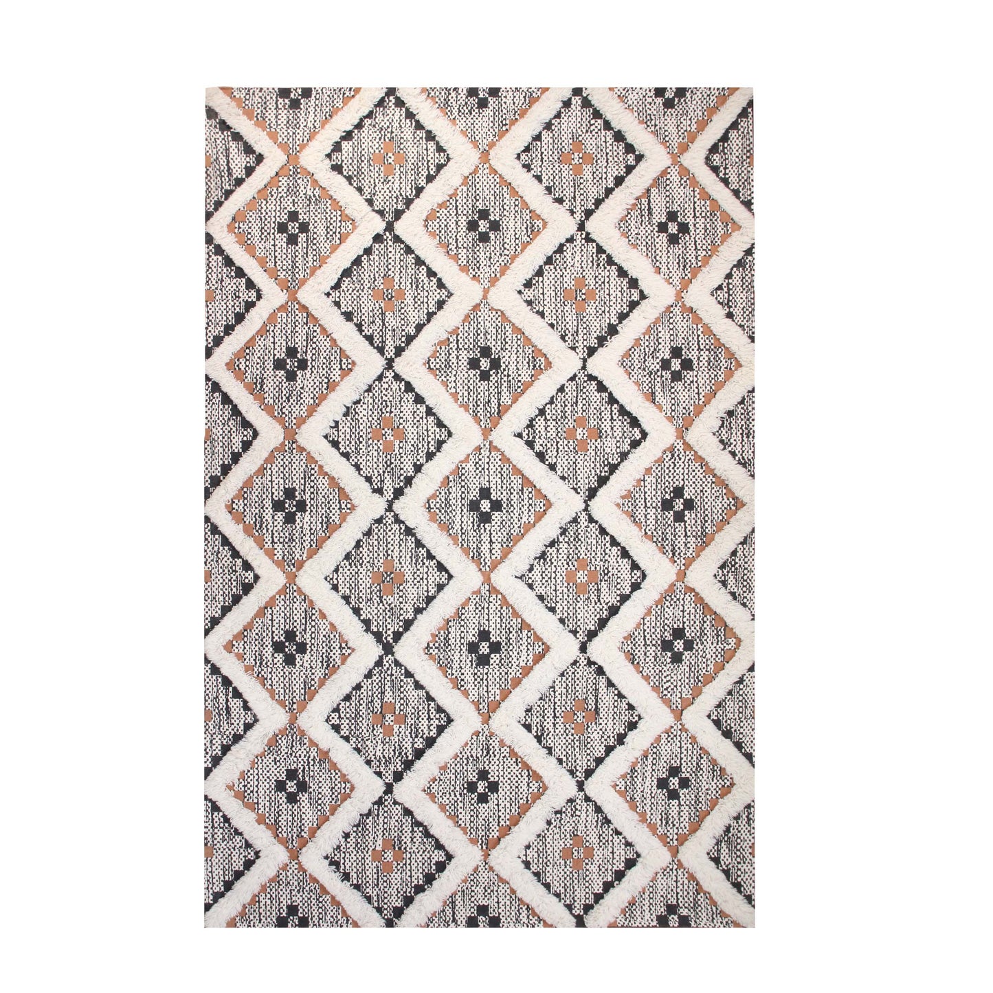 Geometric Wool Cotton Blend Latex Backing Indoor Area Rug - Rust/Black