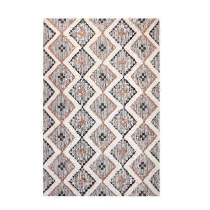 Geometric Wool Cotton Blend Latex Backing Indoor Area Rug - Rust/Black