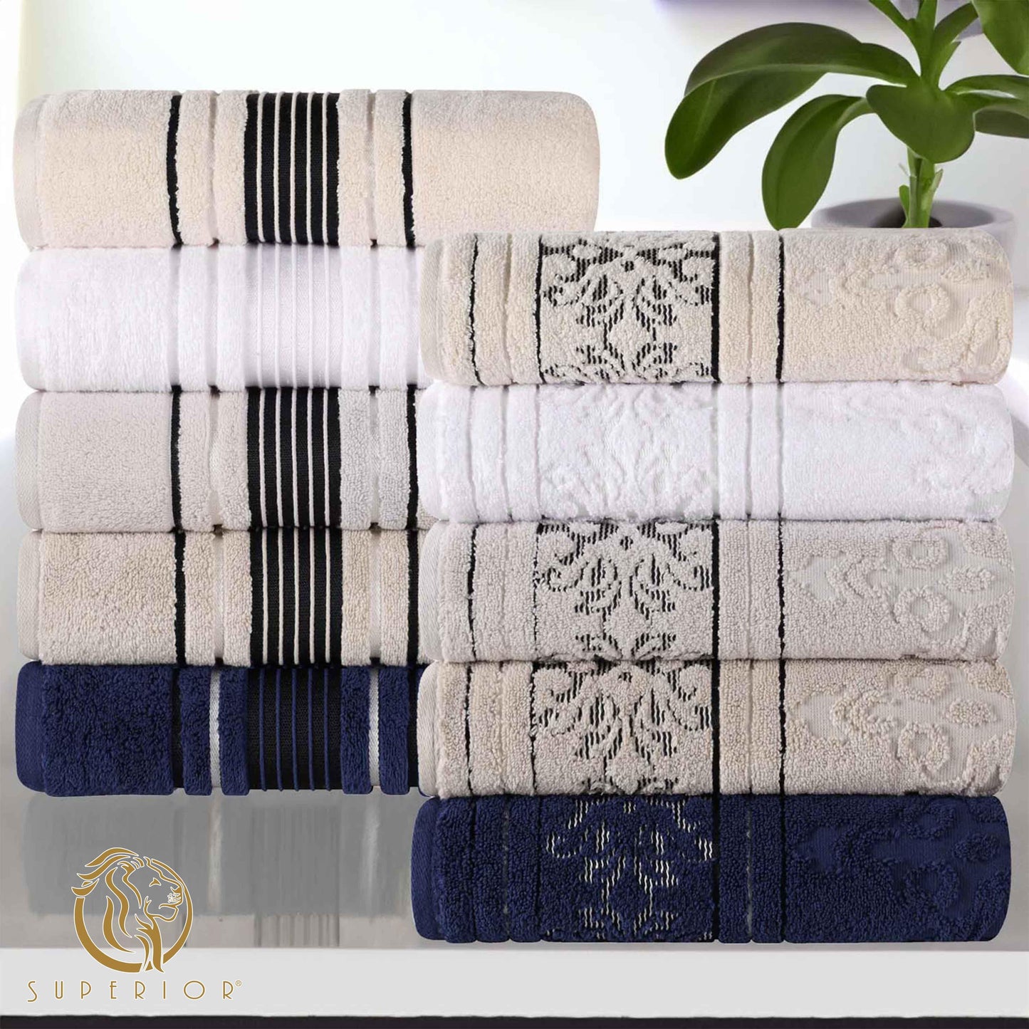 Sadie Zero Twist Cotton Floral Solid and Jacquard Bath Towel Set of 4 