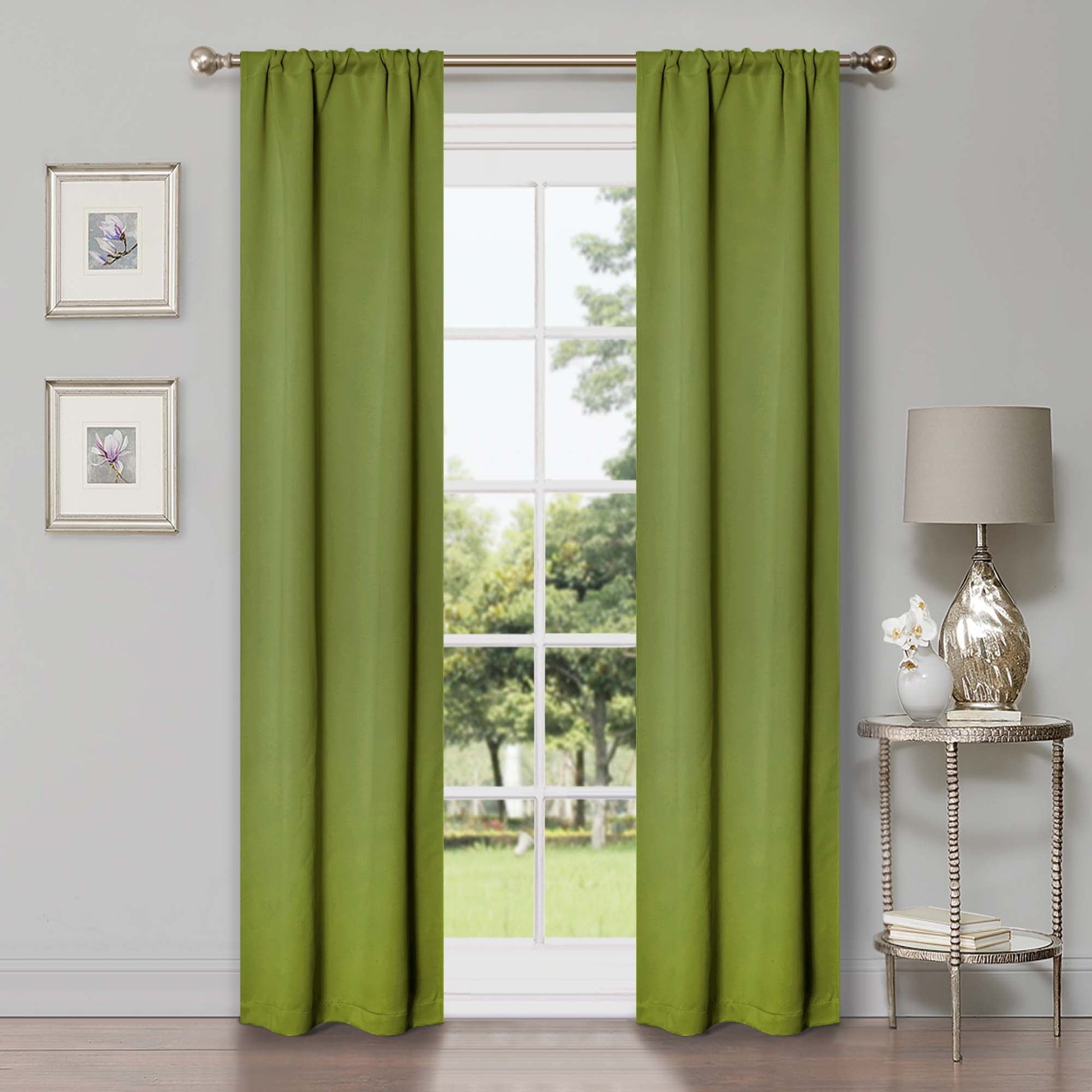 Solid Machine Washable Room Darkening Blackout Curtains, Set of 2 - Sage