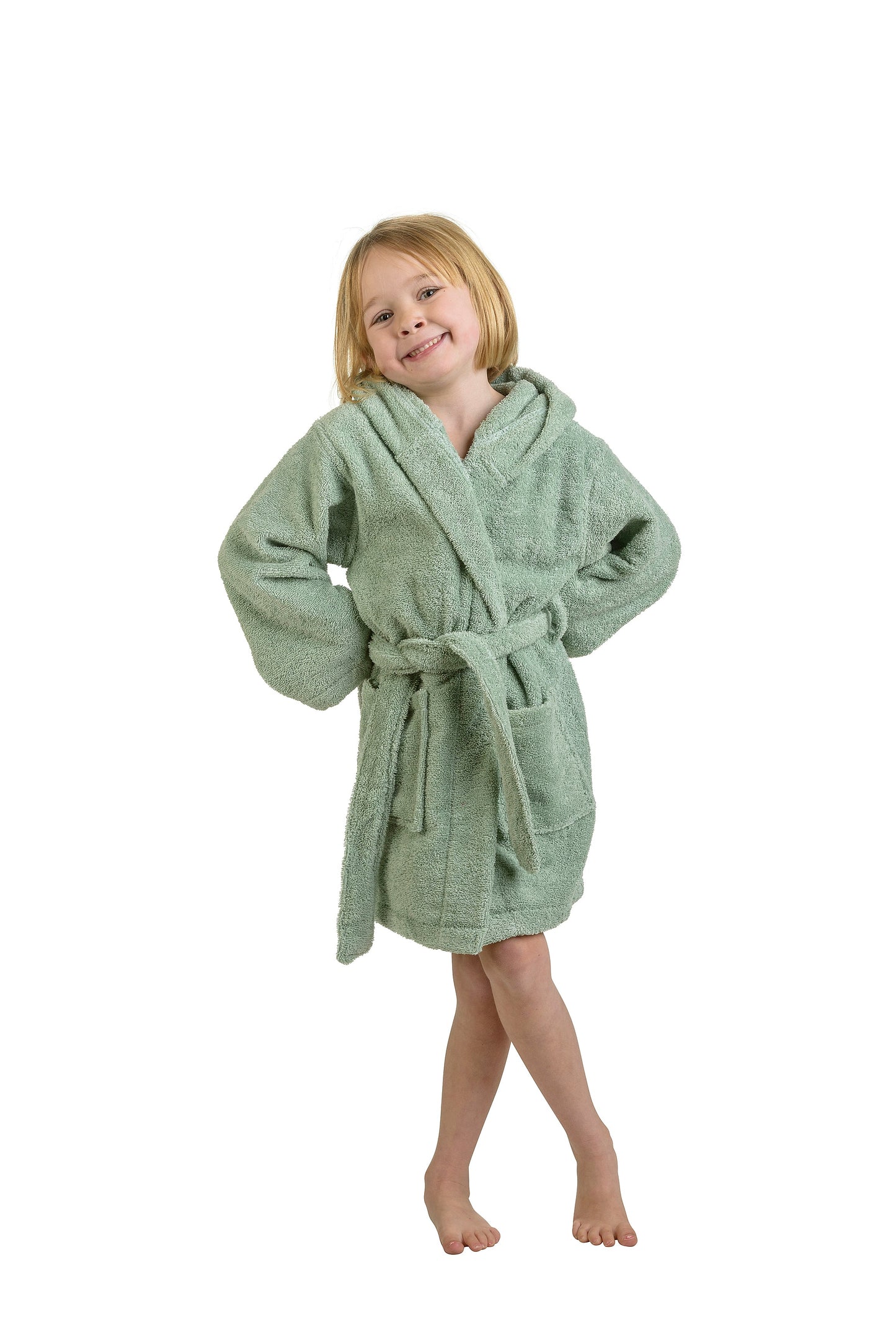 Cotton Ultra-Soft Terry Lightweight Kids Unisex Hooded Bathrobe - Sage