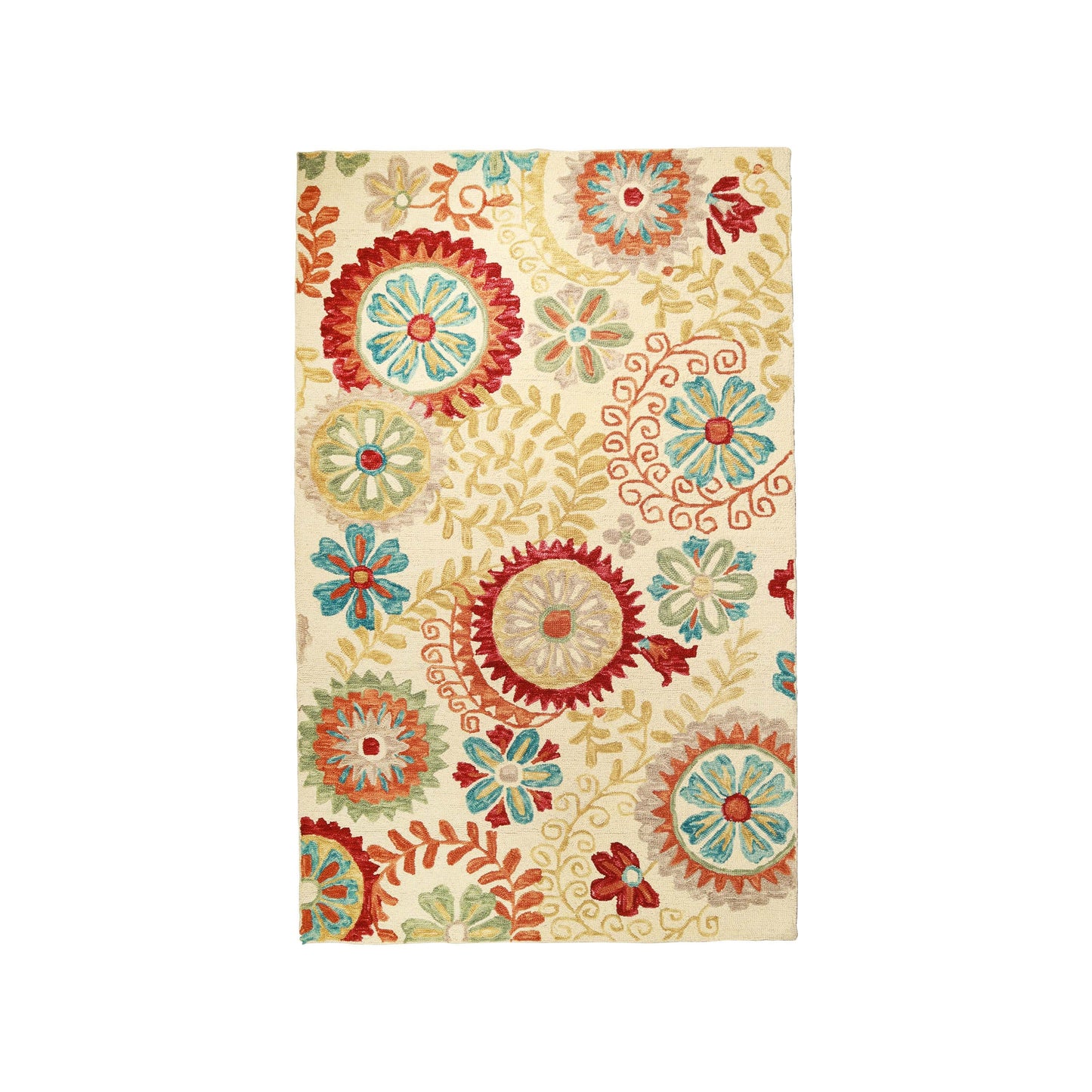 Superior Floral Medallion Hand-Tufted Handmade Wool Indoor Area Rug - Cream