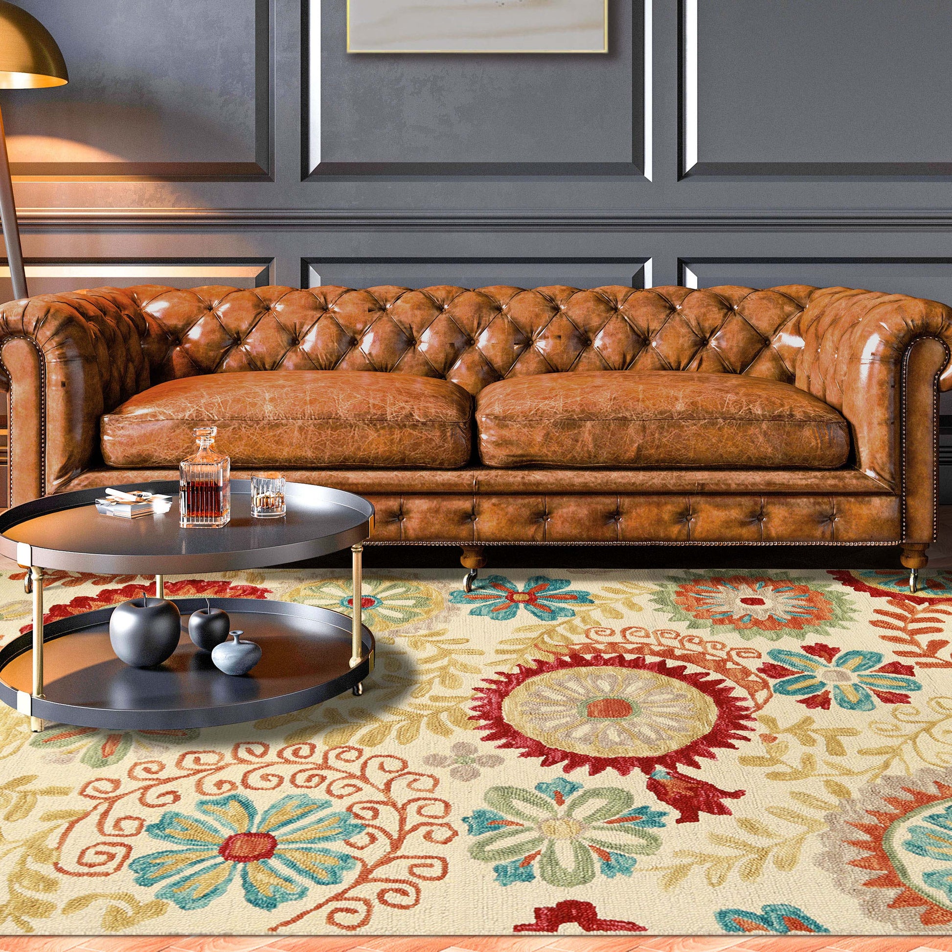 Superior Floral Medallion Hand-Tufted Handmade Wool Indoor Area Rug - Cream