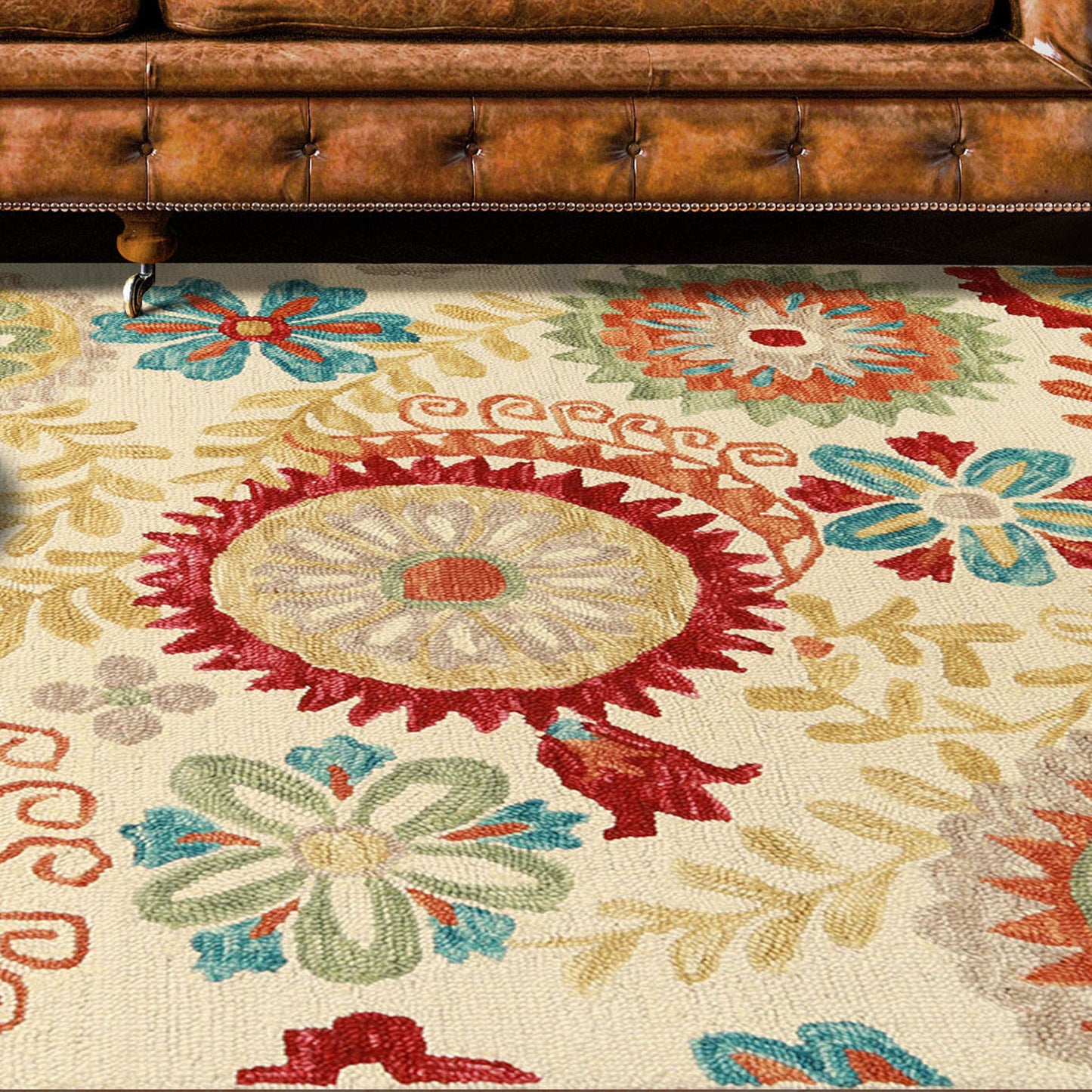 Superior Floral Medallion Hand-Tufted Handmade Wool Indoor Area Rug - Cream