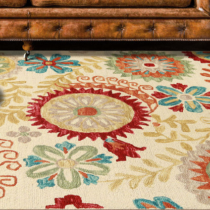 Superior Floral Medallion Hand-Tufted Handmade Wool Indoor Area Rug - Cream