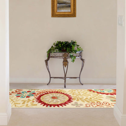Superior Floral Medallion Hand-Tufted Handmade Wool Indoor Area Rug - Cream