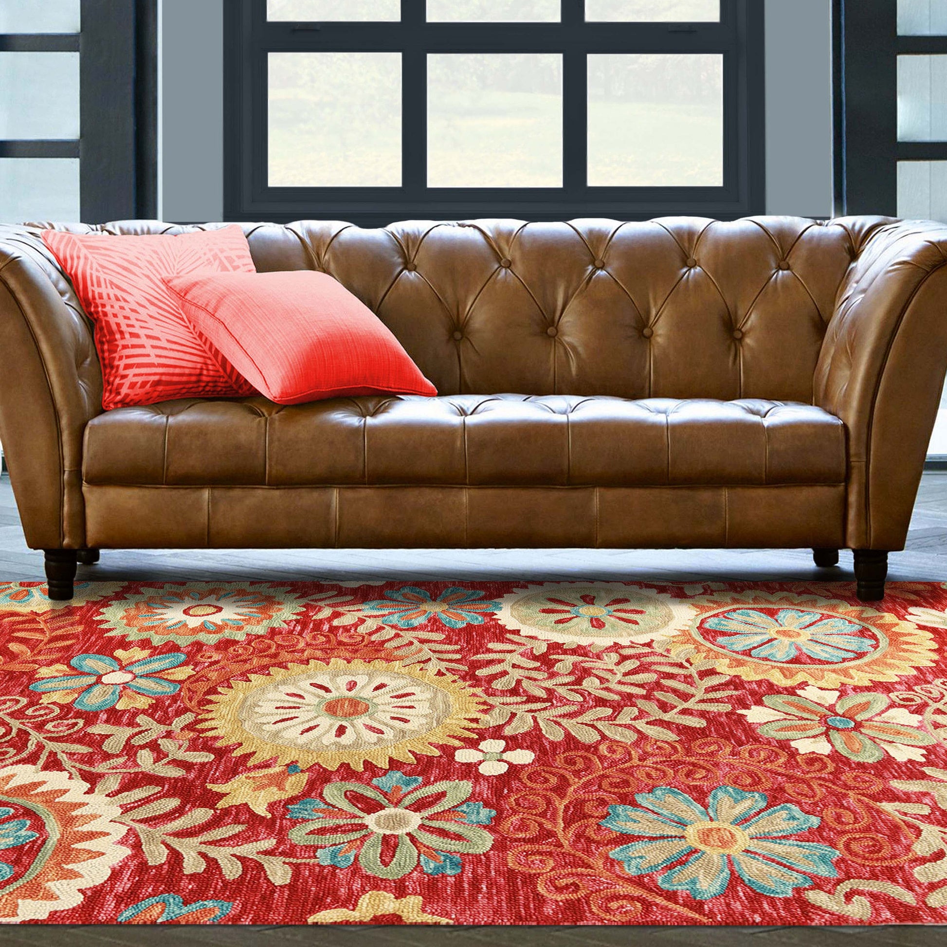 Superior Floral Medallion Hand-Tufted Handmade Wool Indoor Area Rug - Rust