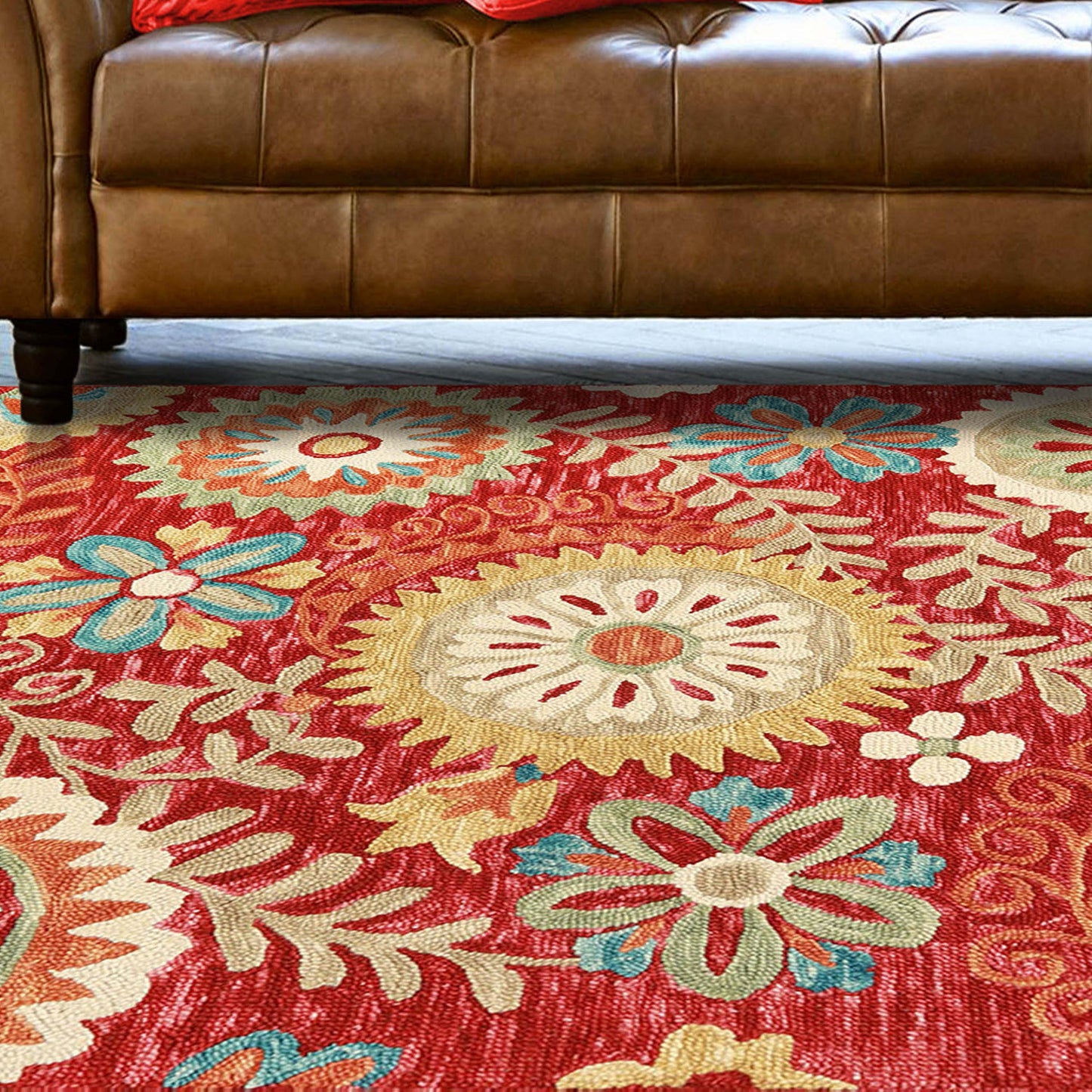 Superior Floral Medallion Hand-Tufted Handmade Wool Indoor Area Rug - Rust