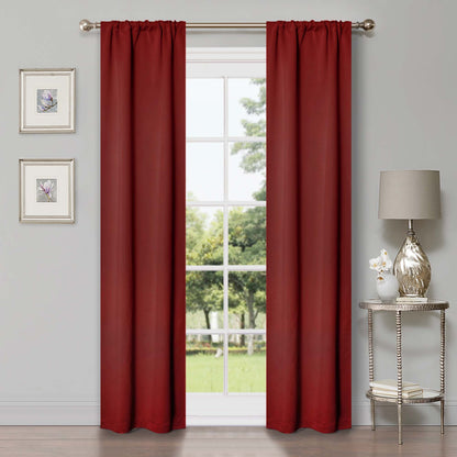 Solid Machine Washable Room Darkening Blackout Curtains, Set of 2 - Sangria