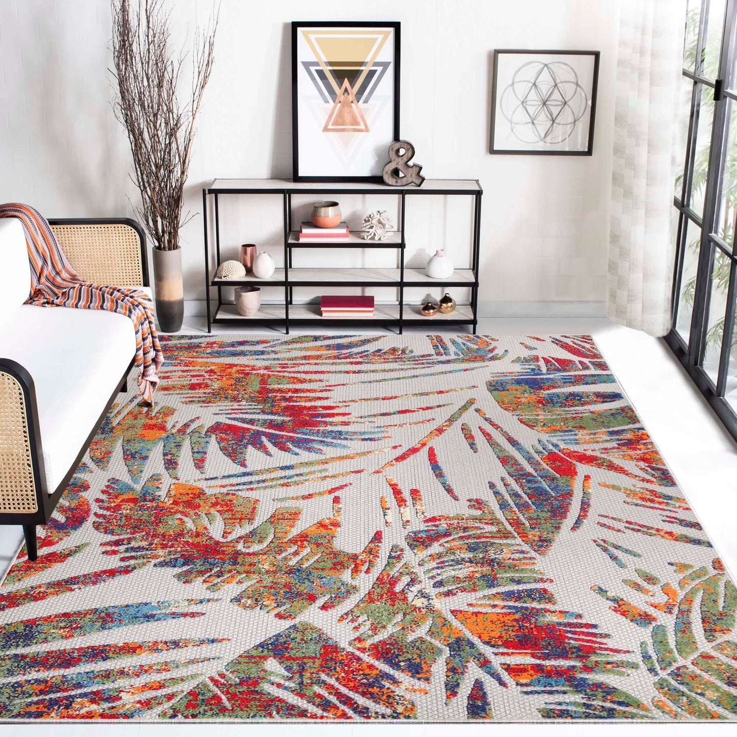 Superior Siesta Botanical Leaves Modern Indoor Outdoor Area Rug or Runner Rug - Cream