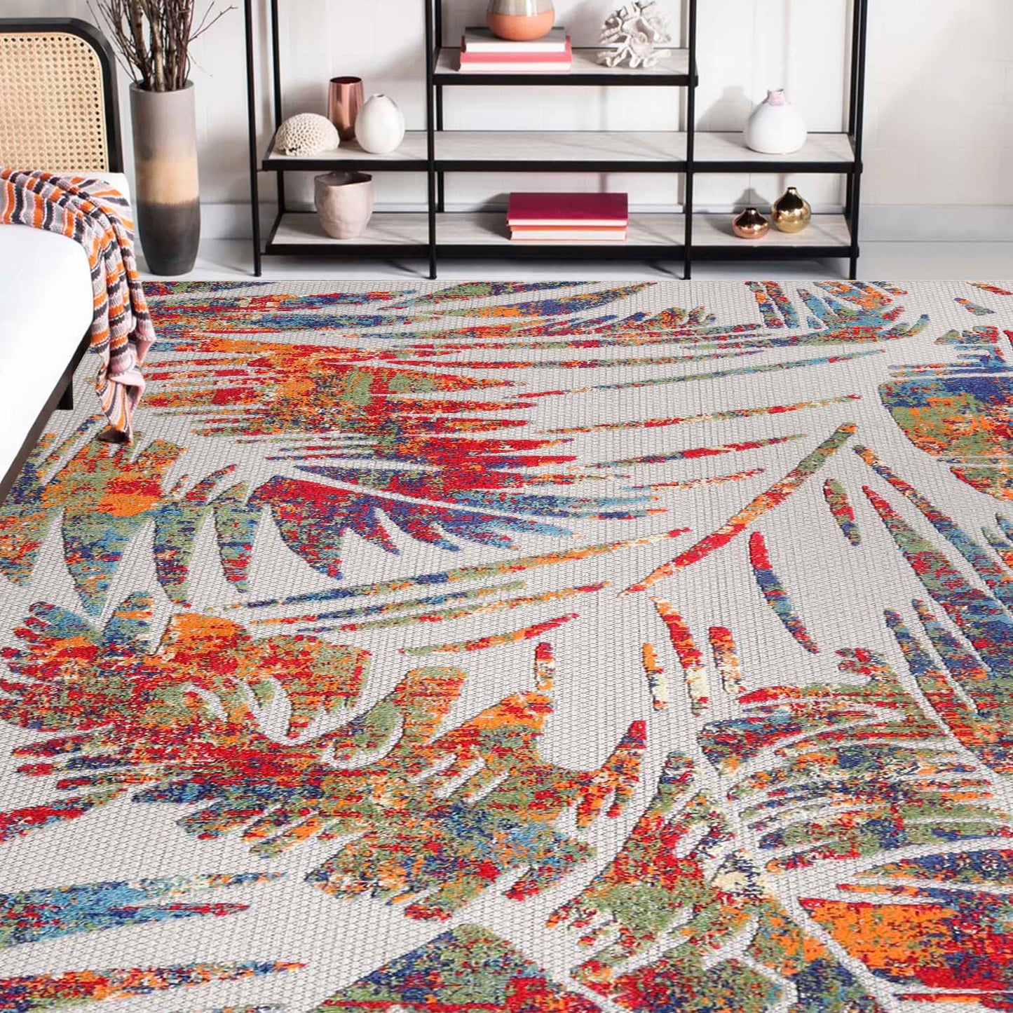 Superior Siesta Botanical Leaves Modern Indoor Outdoor Area Rug or Runner Rug - Cream