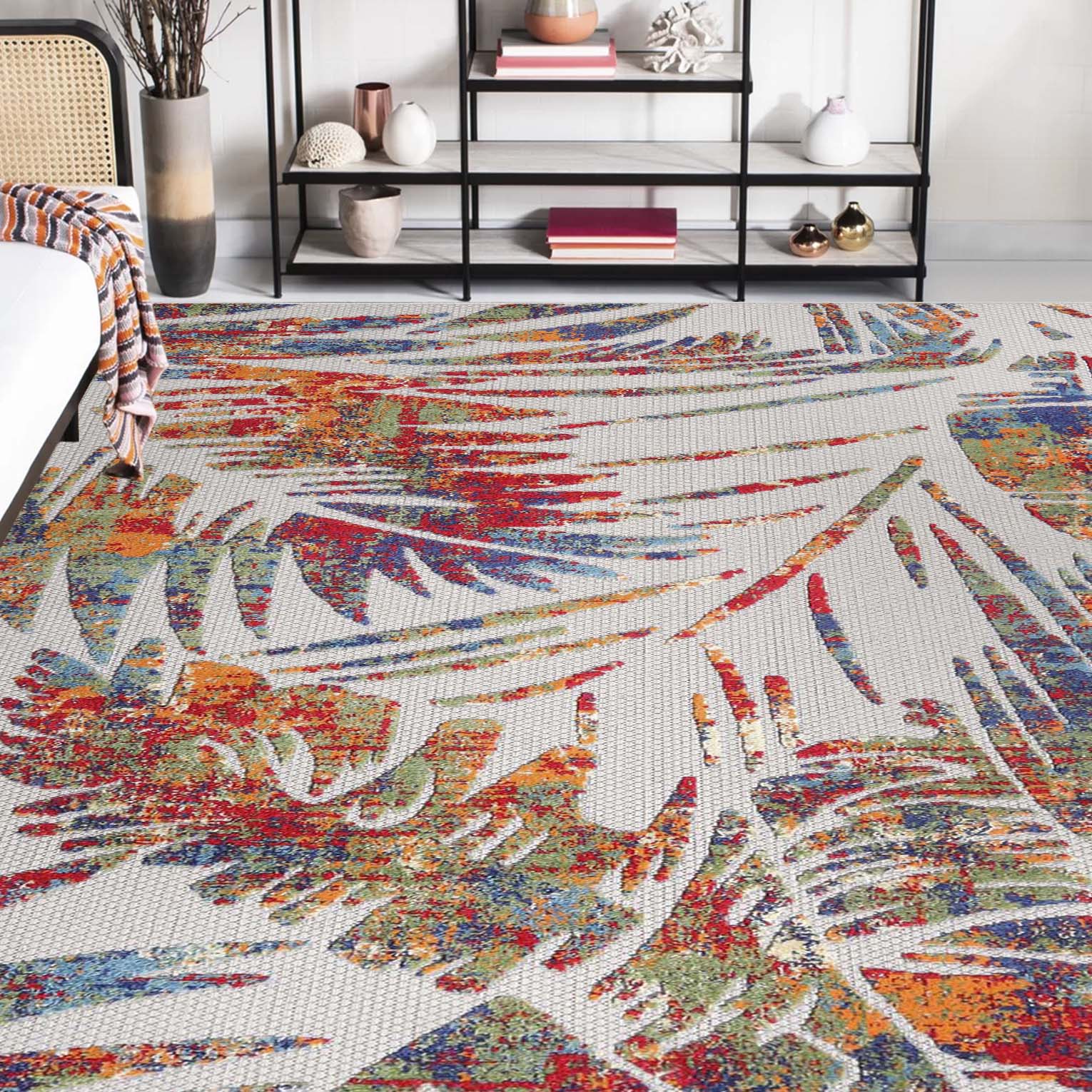 Superior Siesta Botanical Leaves Modern Indoor Outdoor Area Rug or Runner Rug - Cream