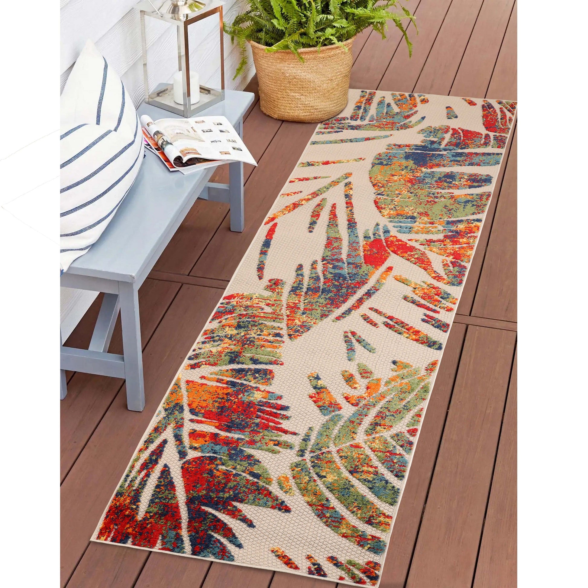 Superior Siesta Botanical Leaves Modern Indoor Outdoor Area Rug or Runner Rug - Cream
