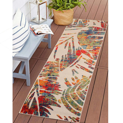 Superior Siesta Botanical Leaves Modern Indoor Outdoor Area Rug or Runner Rug - Cream
