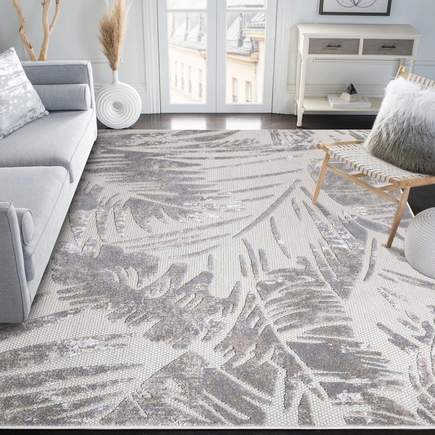 Superior Siesta Botanical Leaves Modern Indoor Outdoor Area Rug or Runner Rug - Slate
